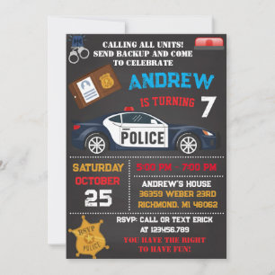 Invitación de cumpleaños con tema de policía moder