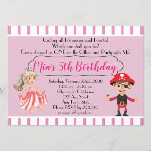 Invitación de cumpleaños con tema de princesa pira
