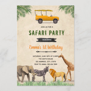 invitación de cumpleaños con tema de safari jeep