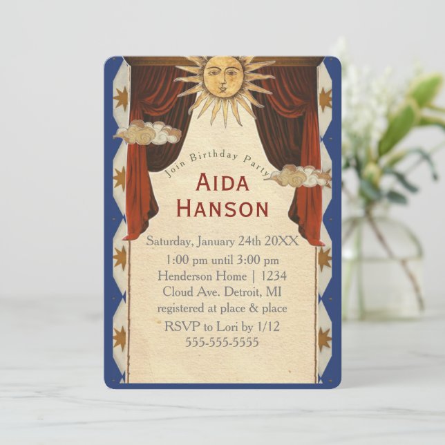 Invitación de cumpleaños con tema de Tarot (Anverso de pie)
