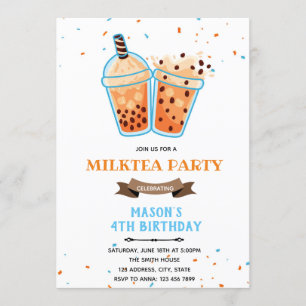 Invitación de cumpleaños con tema de té de burbuja
