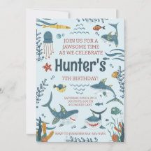 Invitación de cumpleaños con tema de tiburón jawso