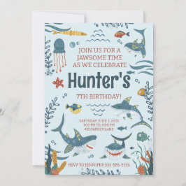 Invitación de cumpleaños con tema de tiburón jawso