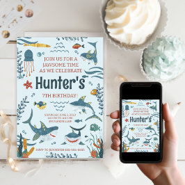 Invitación de cumpleaños con tema de tiburón jawso