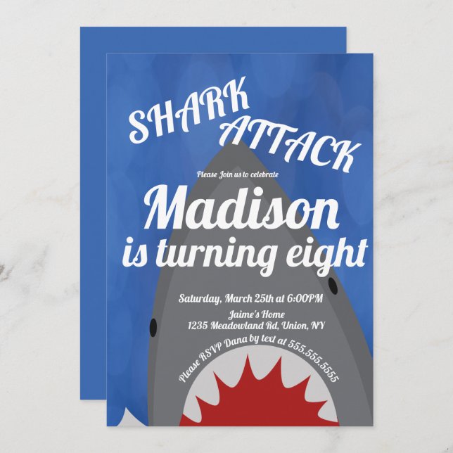 Invitación de cumpleaños con tema de tiburón moder (Anverso / Reverso)
