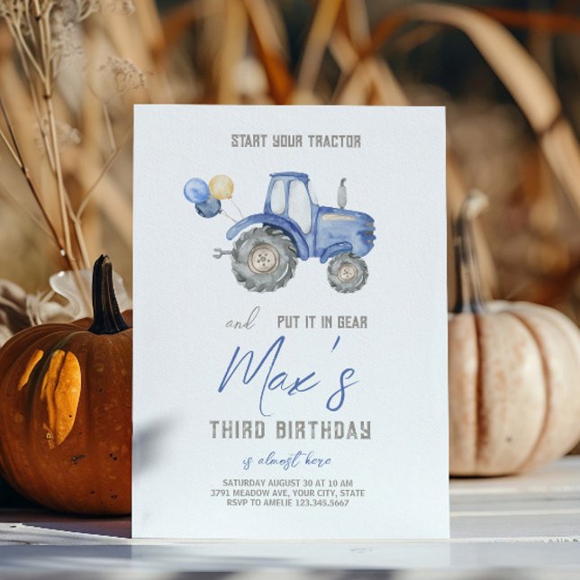 Invitación de cumpleaños con tema de tractor azul (Subido por el creador)