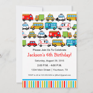 Invitación de cumpleaños con tema de transporte