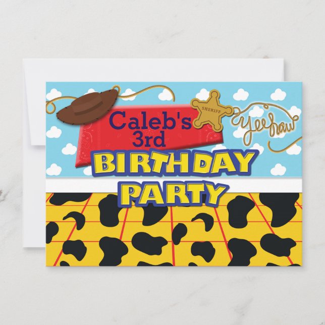 Invitación de cumpleaños con tema de vaquero occid (Anverso)