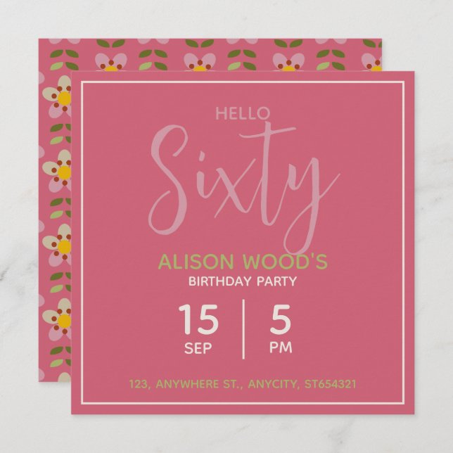 Invitación de Cumpleaños con Tema Floral | Tarjeta (Anverso / Reverso)