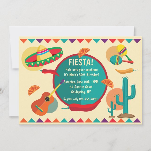 Invitación de cumpleaños con tema mexicano (Anverso)