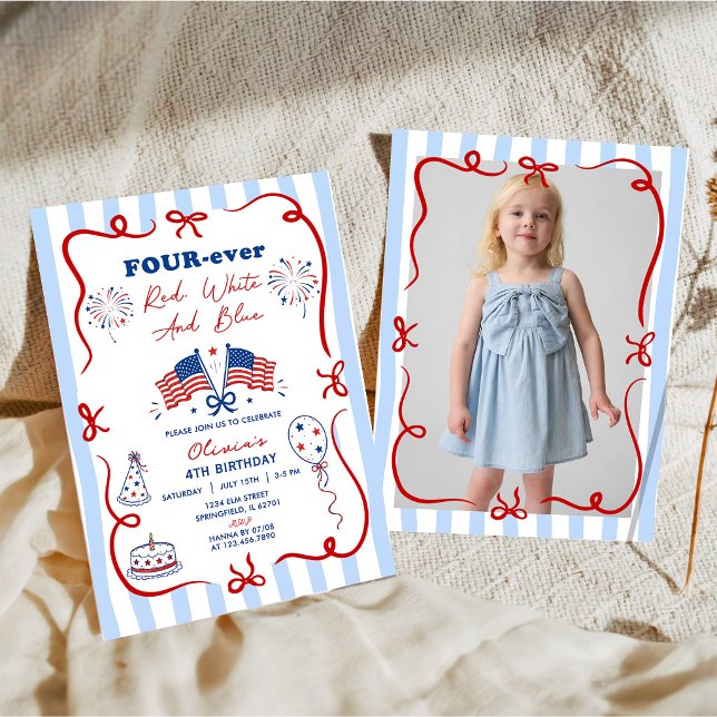 Invitación de cumpleaños con tema patriótico del 4 (Subido por el creador)