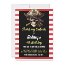 Invitación de cumpleaños con tema pirata Shiver My