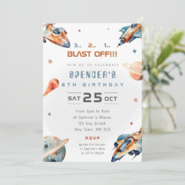 Invitación de cumpleaños con tema retro de cohete