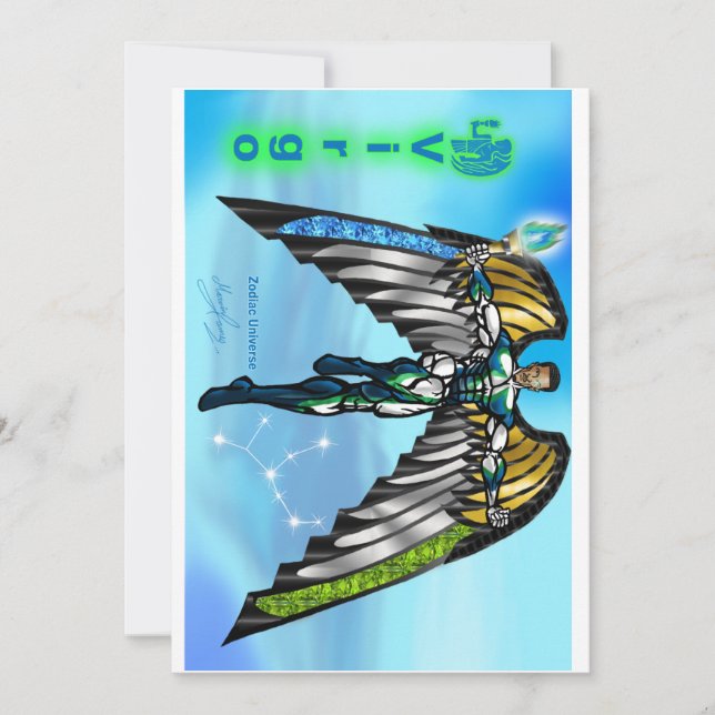 Invitación de cumpleaños con tema Virgo. (Anverso)
