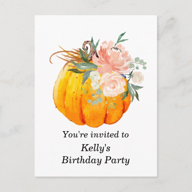 invitación de cumpleaños con temática de otoño, fl (Anverso)