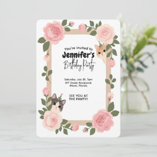 Invitación de cumpleaños con temática floral de ga