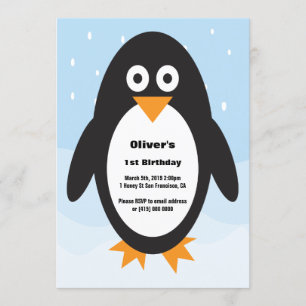 Invitación de cumpleaños con temática pingüina