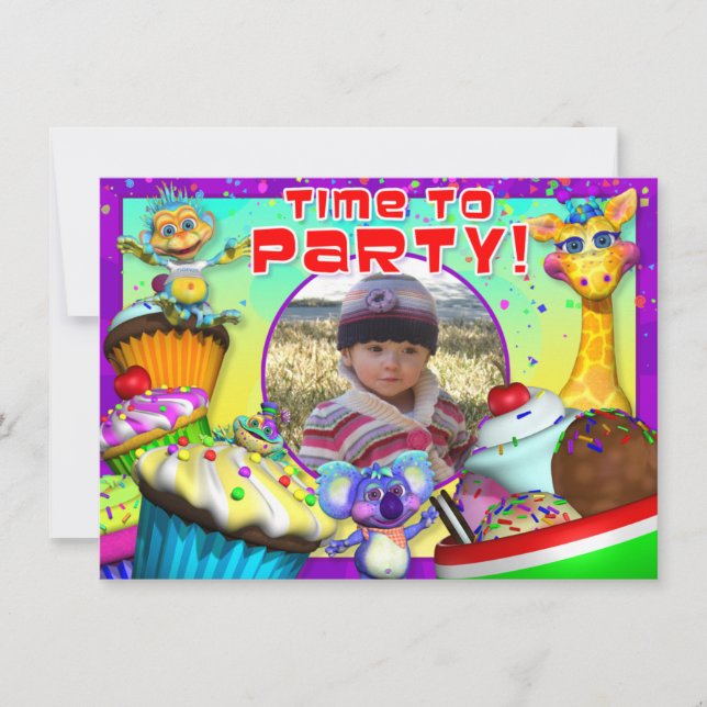 Invitación de cumpleaños con "The GiggleBellies" (Anverso)