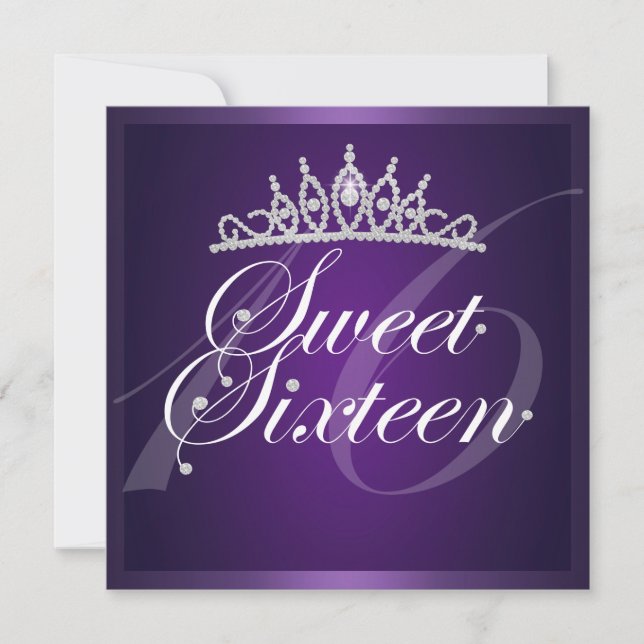 Invitación de cumpleaños con tiara de diamante púr (Anverso)