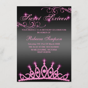 Invitación de cumpleaños con tiara de lentejuelas