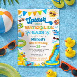 Invitación de cumpleaños con tobogán acuático para