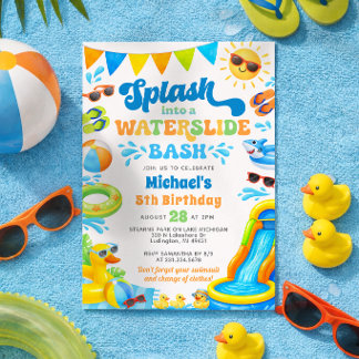 Invitación de cumpleaños con tobogán acuático para