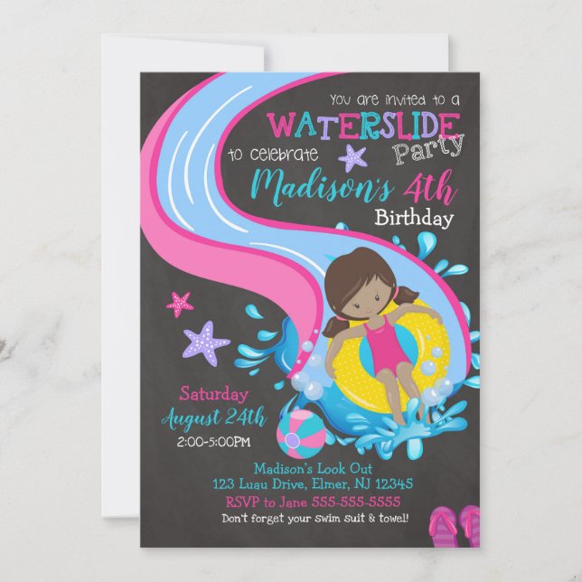 Invitación de cumpleaños con tobogán de agua / Fie (Anverso)