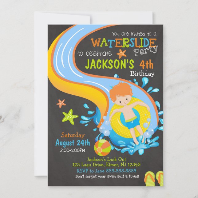 Invitación de cumpleaños con tobogán de agua / Fie (Anverso)