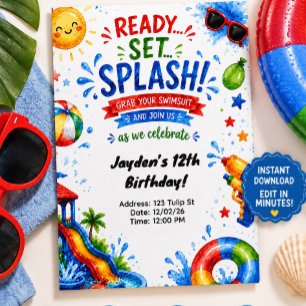 Invitación de cumpleaños con tobogán de agua para