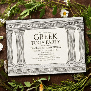 Invitación de cumpleaños con toga y columnas de pi