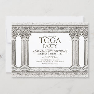 Invitación de cumpleaños con toga y columnas de pi