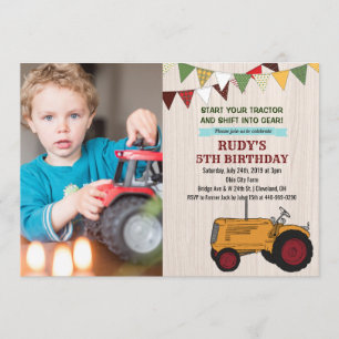 INVITACIÓN DE CUMPLEAÑOS CON TRACTOR PARA CUALQUIE