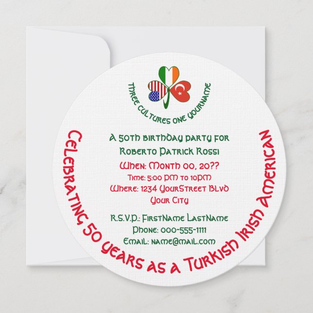 Invitación de cumpleaños con trébol americano irla (Anverso)