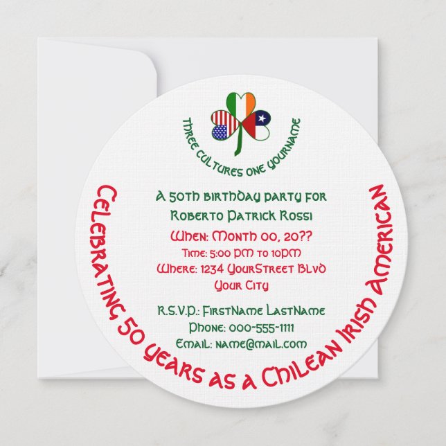 Invitación de cumpleaños con trébol irlandés chile (Anverso)