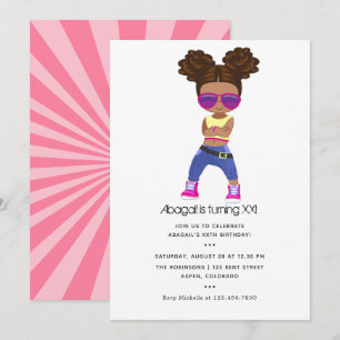 Invitación de cumpleaños con trenzas de niña temát