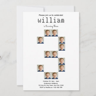Invitación de cumpleaños con tres fotos para jóven