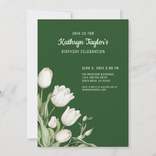 Invitación de cumpleaños con tulipanes de acuarela