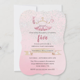 Invitación de cumpleaños con tutú lindo y zapatos 