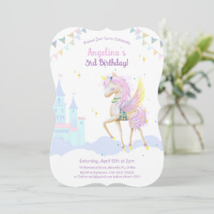 Invitación de cumpleaños con un adorable unicornio