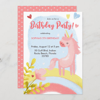 Invitación de cumpleaños con un unicornio rosa