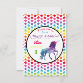 Invitación de cumpleaños con unicornio y estrellas