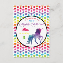 Invitación de cumpleaños con unicornio y estrellas