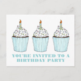 Invitación de cumpleaños con vela de pastelito azu