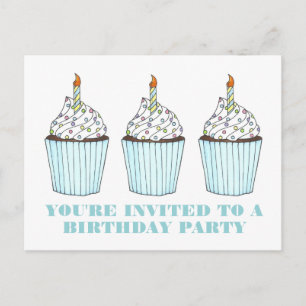 Invitación de cumpleaños con vela de pastelito azu