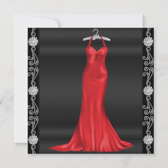 Invitación de cumpleaños con vestido rojo (Anverso)