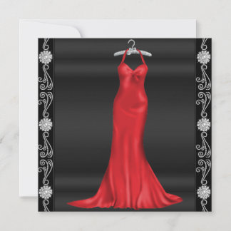 Invitación de cumpleaños con vestido rojo