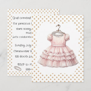 Invitación de cumpleaños con vestido rosa y crista