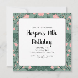 Invitación de cumpleaños con vid floral vintage