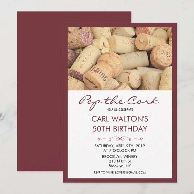 Invitación de cumpleaños con vino Destapa el Corch (Anverso / Reverso)