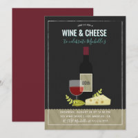 Invitación de cumpleaños con vino y queso